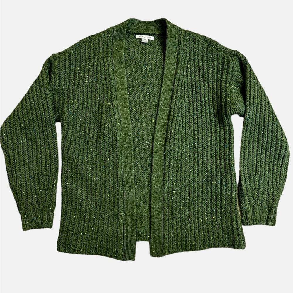 AMERICAN EAGLE Slouchy Long Cardigan Chunky Knit Sweater Olive Green - XXS small